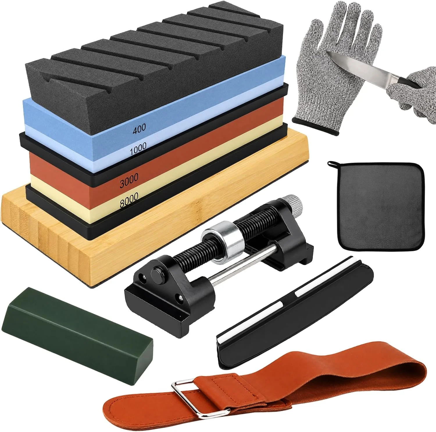 12-Piece Knife Sharpening Stone Set, Whetstone 4 Side 400/1000 3000/8000 Grit, W