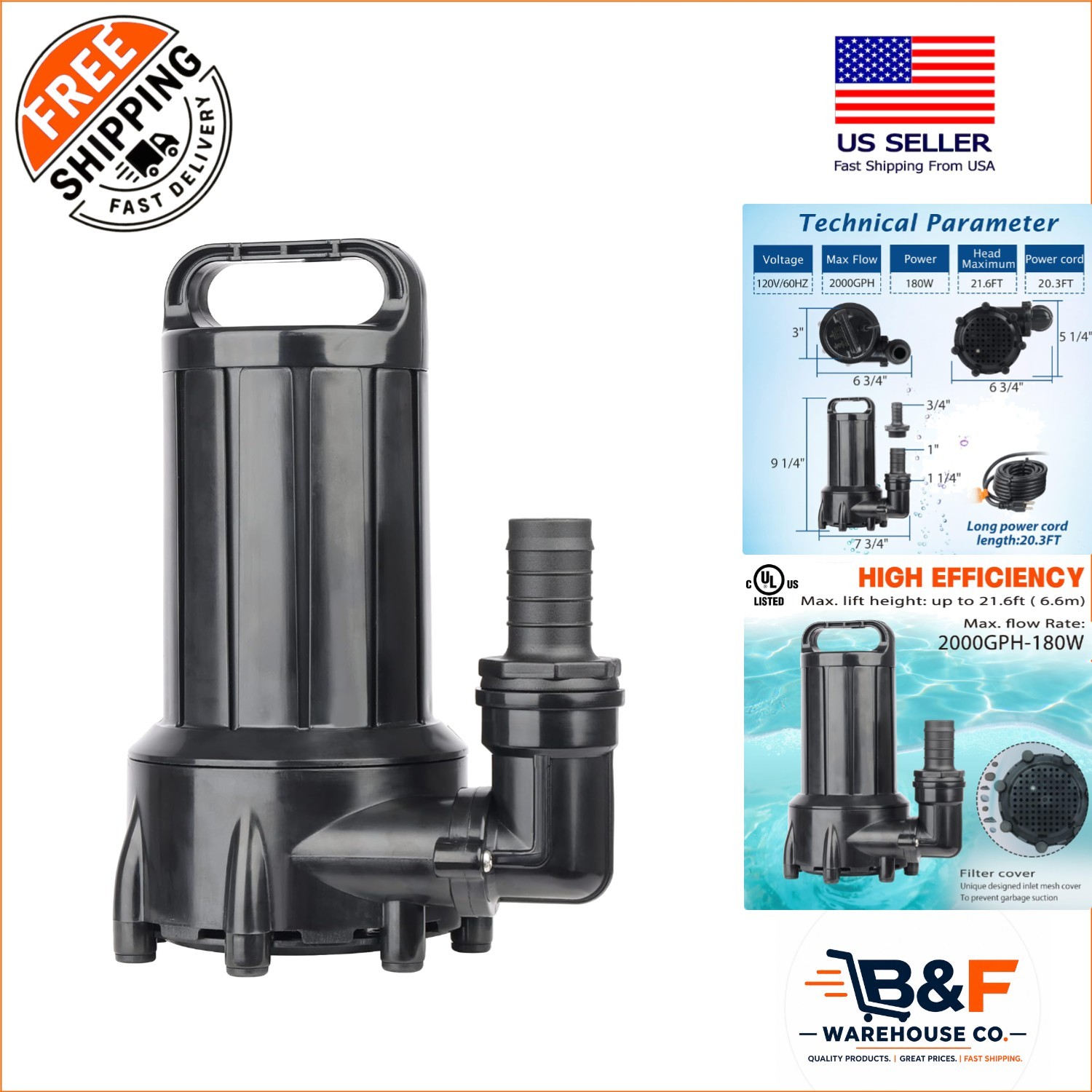 Durable PB2000 Submersible Pump - Ideal for Efficient Water Transfer & Cascades