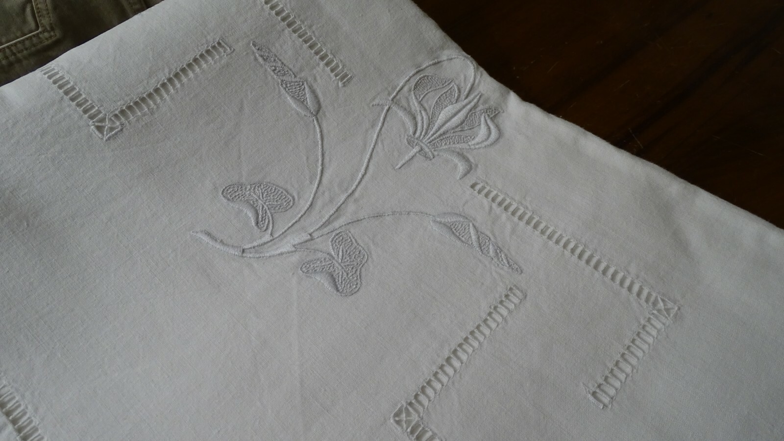 hand embroidered cotton/linen sheet