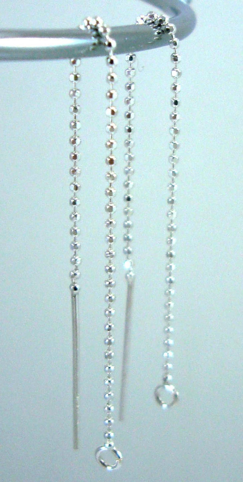Solid 925 sterling silver diamond cut bead earring threader ear wire earwire E58