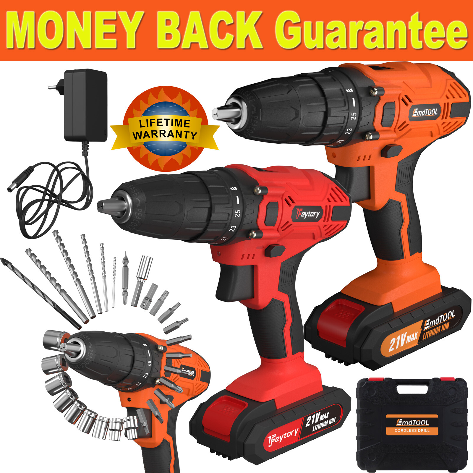 21-Volt Mini 2 Speed Electric Cordless Drill / Driver with Bits Set & Battery US
