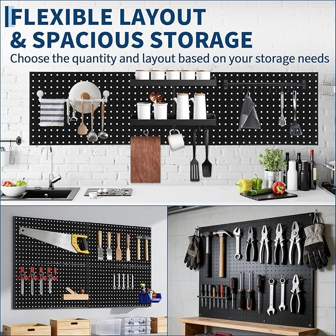 4 Pack Wall Mounted Metal Pegboard System 12x24 in Panels Tool Storage Workbench