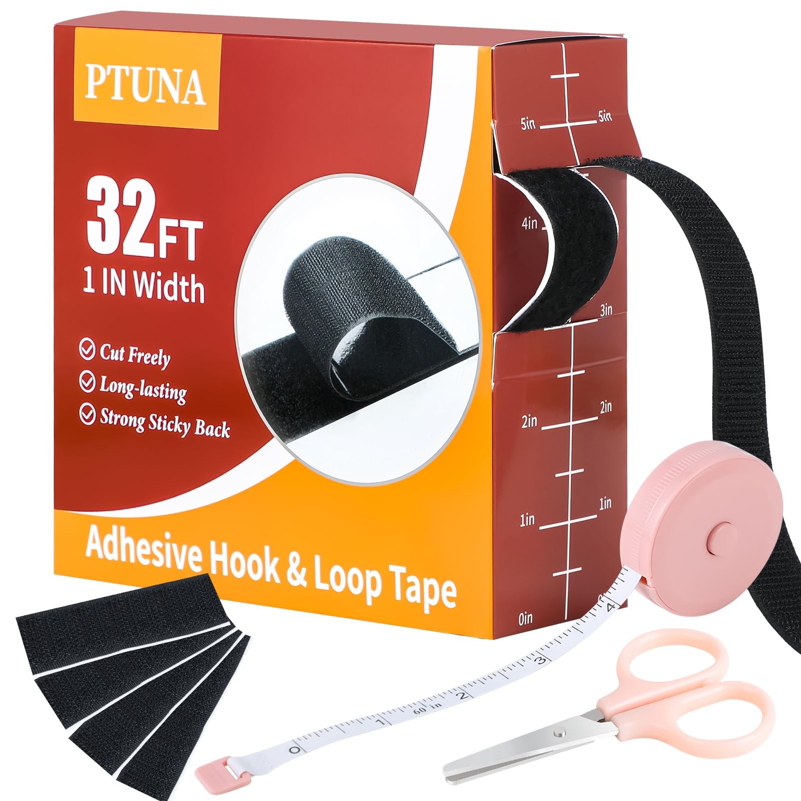 32Ft *1 Inch Hook and Loop Tape with Adhesive Back, Heavy Duty Double Sided Adhe