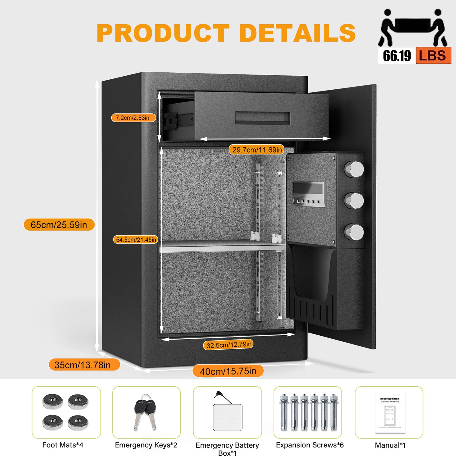 Large 6.0 Cu Ft Home & Office Safe with Adjustable Shelves and Integrated Jewelr