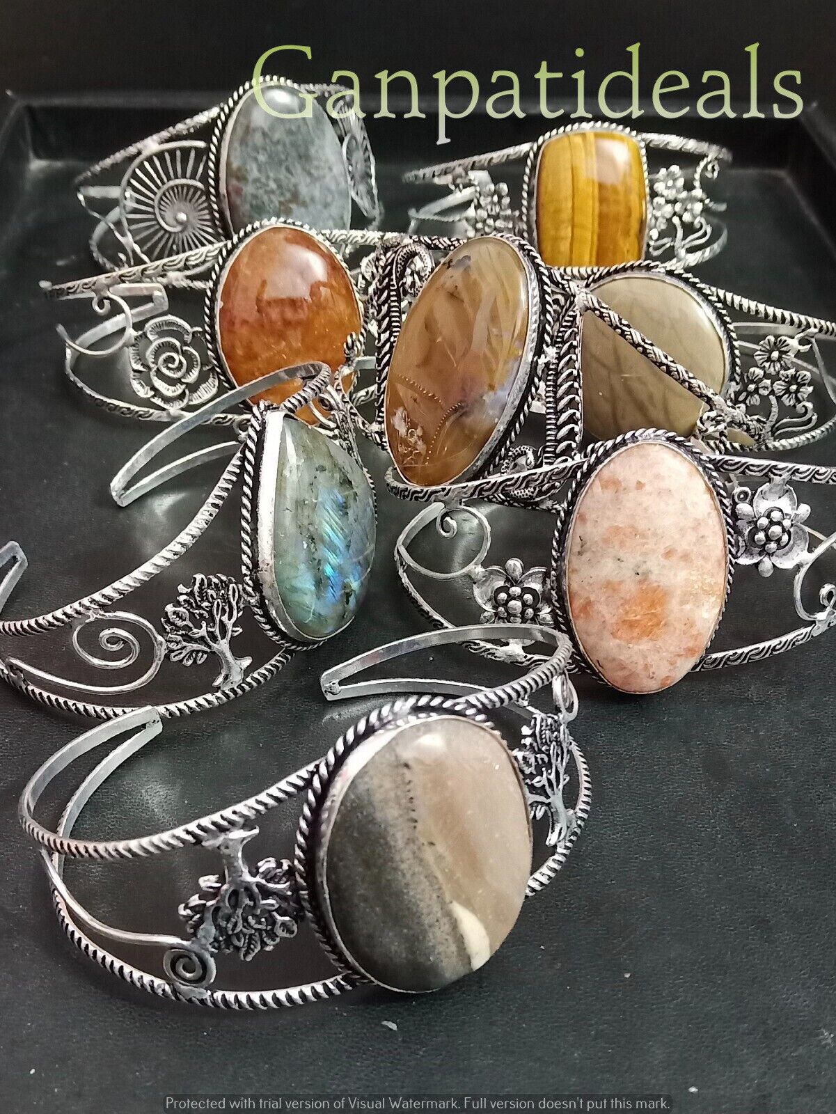 Labradorite & Mix Big Gemstone Bangles Wholesale Lot 925 Sterling Silver Plated
