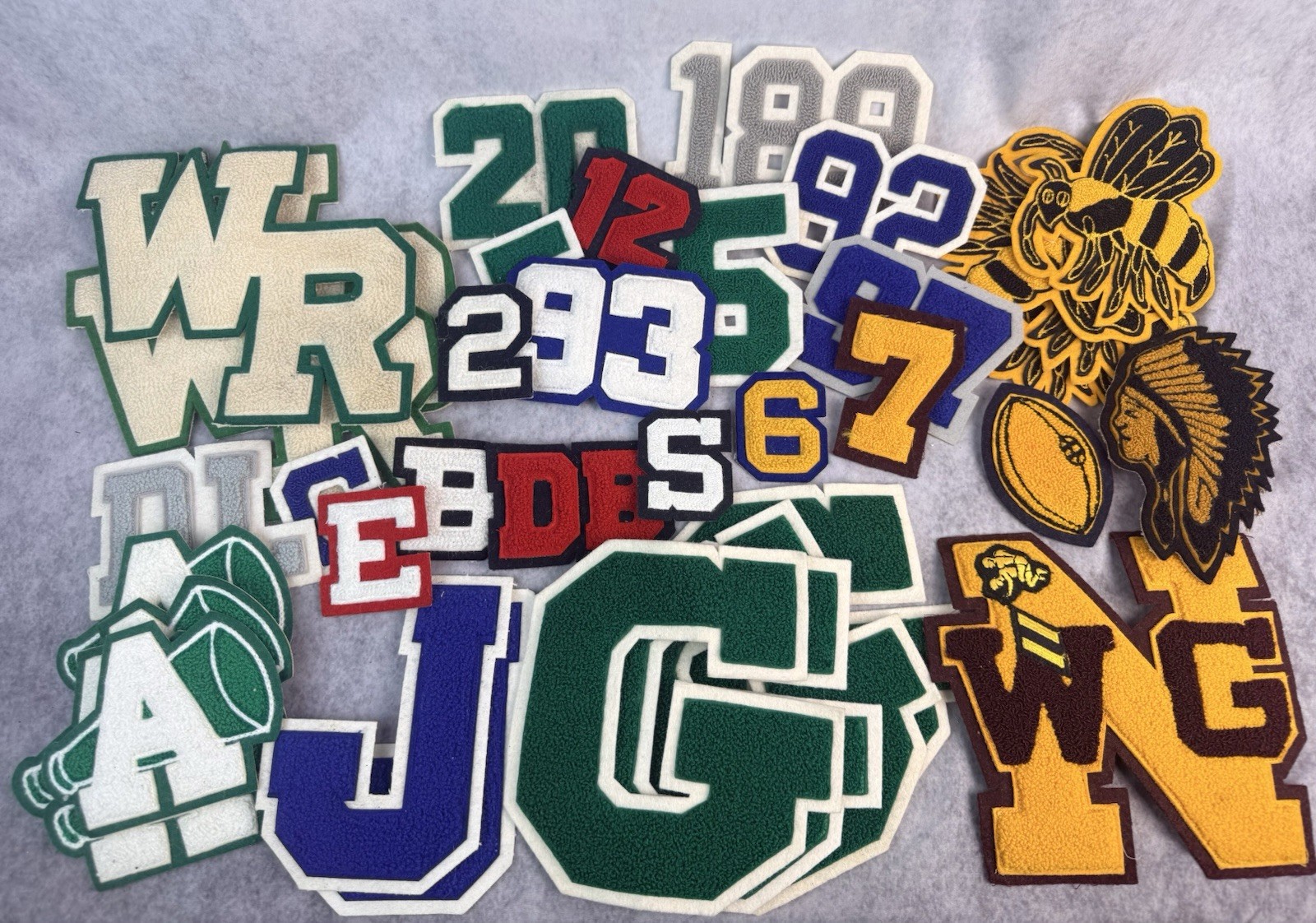 20+ Vintage Chenille Letterman Jacket Patch Lot Varsity Letters Numbers Monogram