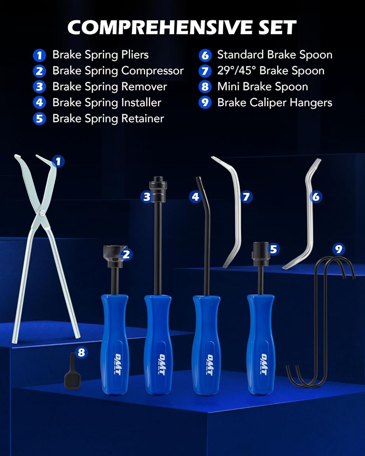 10pc Drum Brake Tool Kit with Spring Compressors, Pliers, and Adjustment Tools