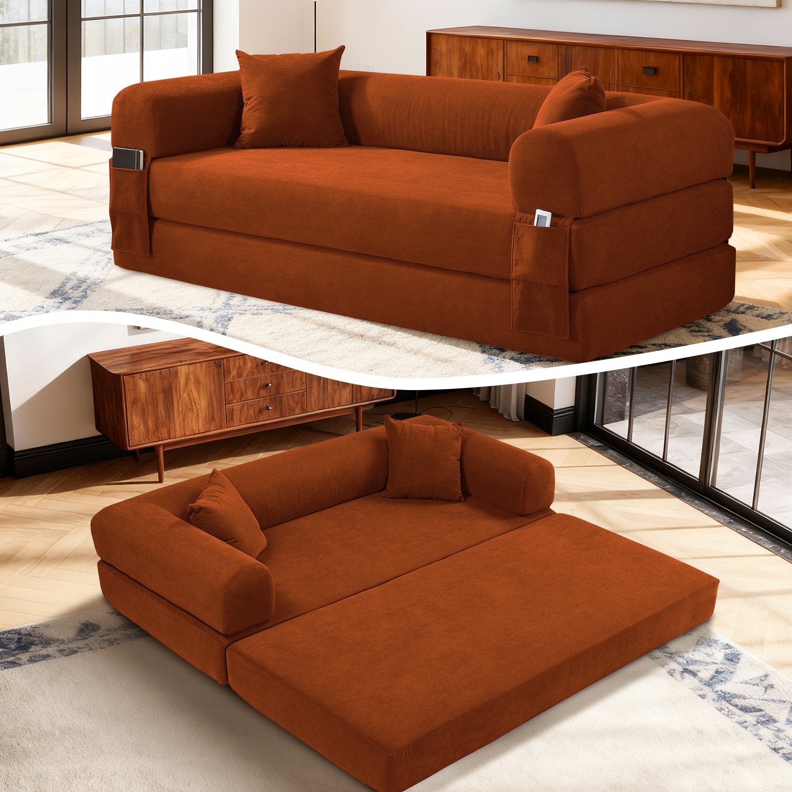 80" Queen Convertible Sofa Bed, No Assembly Modern Boneless Couch Sofa in Box