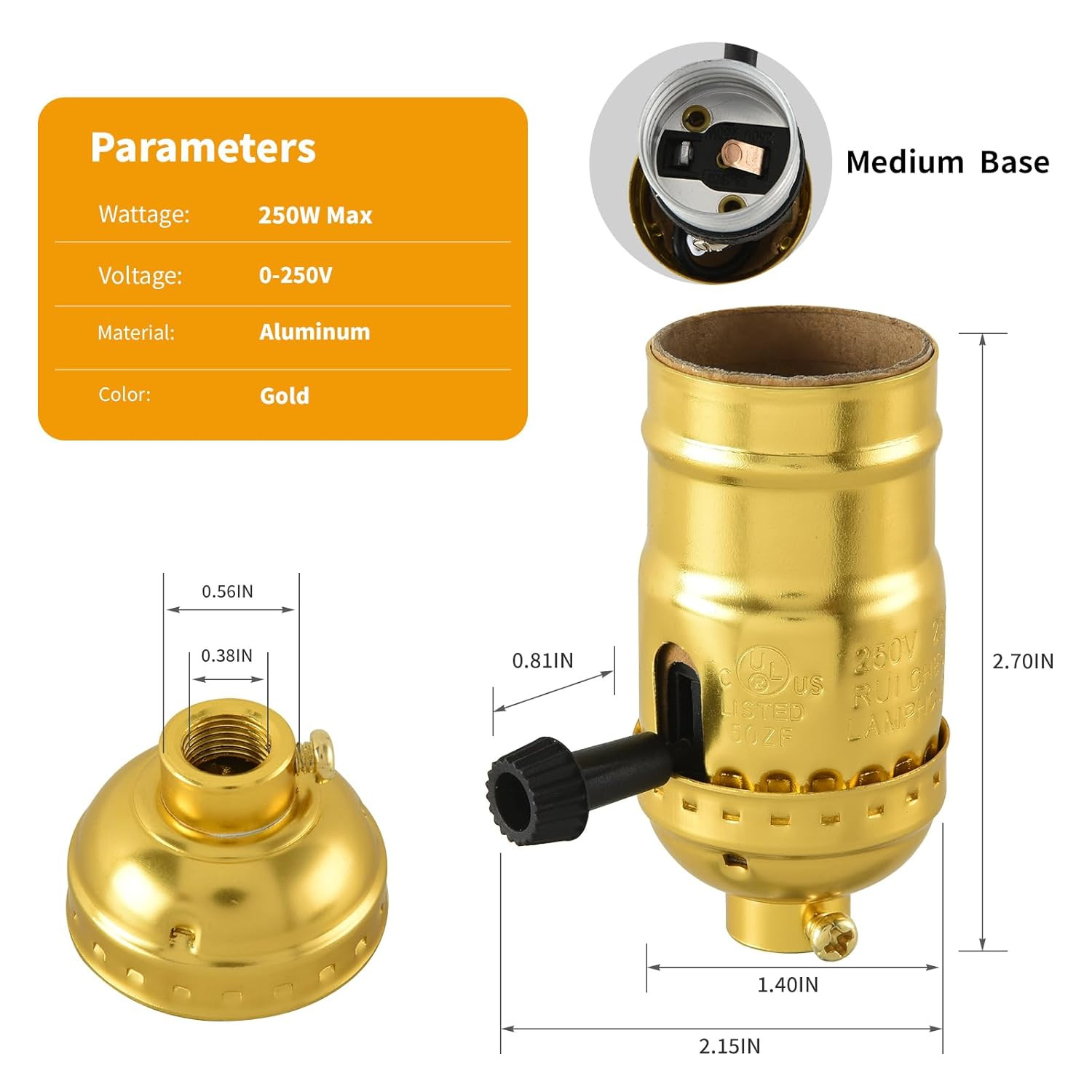 2PCS Lamp Socket Replacement, UL Listed E26 Standard Threaded Base Light Socket,
