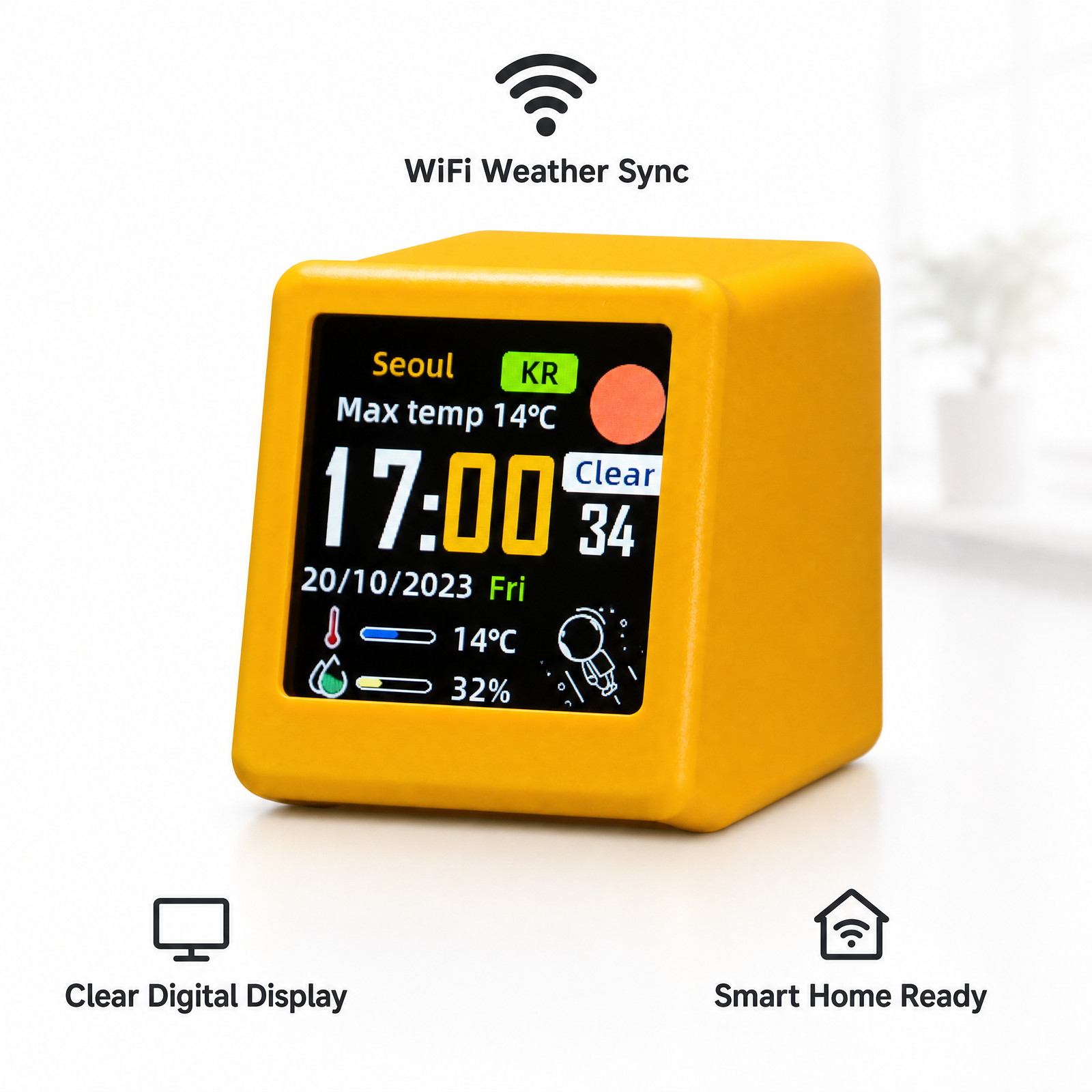 Mini WiFi Weather Station Digital Clock IPS LCD Temperature Humidity Display