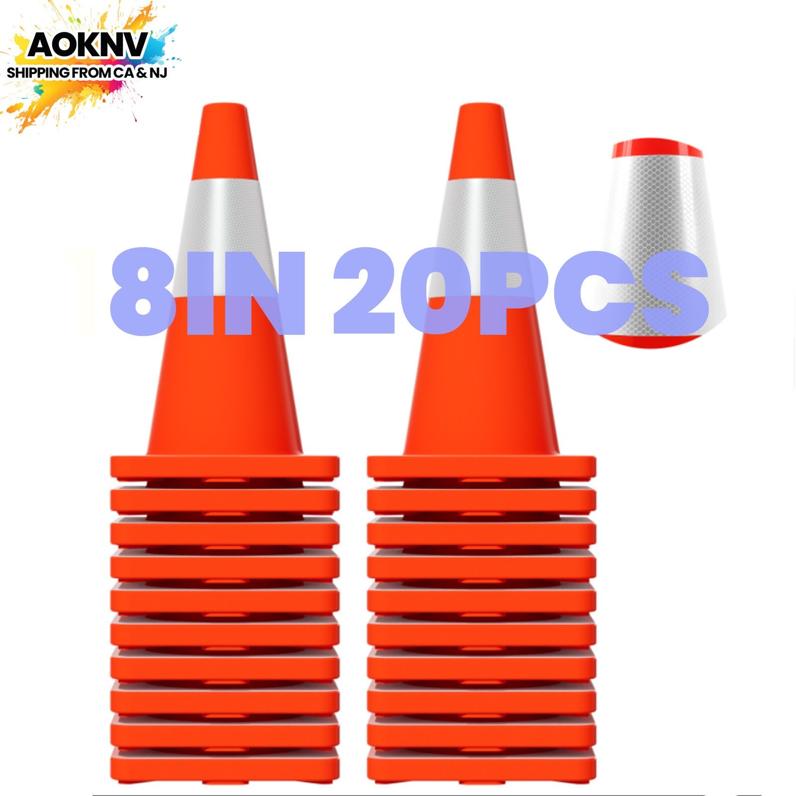 20PCS 18 Inch Traffic Safety Cones Safety Road Parking Cones w/ Reflective Tape