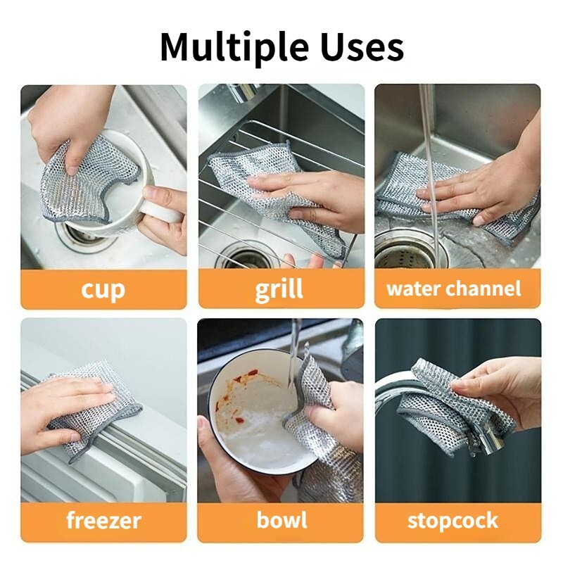 6 Pcs Multifunctional Non-Scratch Wire Dish Cloth Mesh Knit Cleaning Cloth
