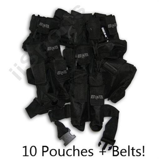 10 2-pocket Dual 100 rd Pod Tube Paintball Ball Hauler Pouches Packs + Belt LOT