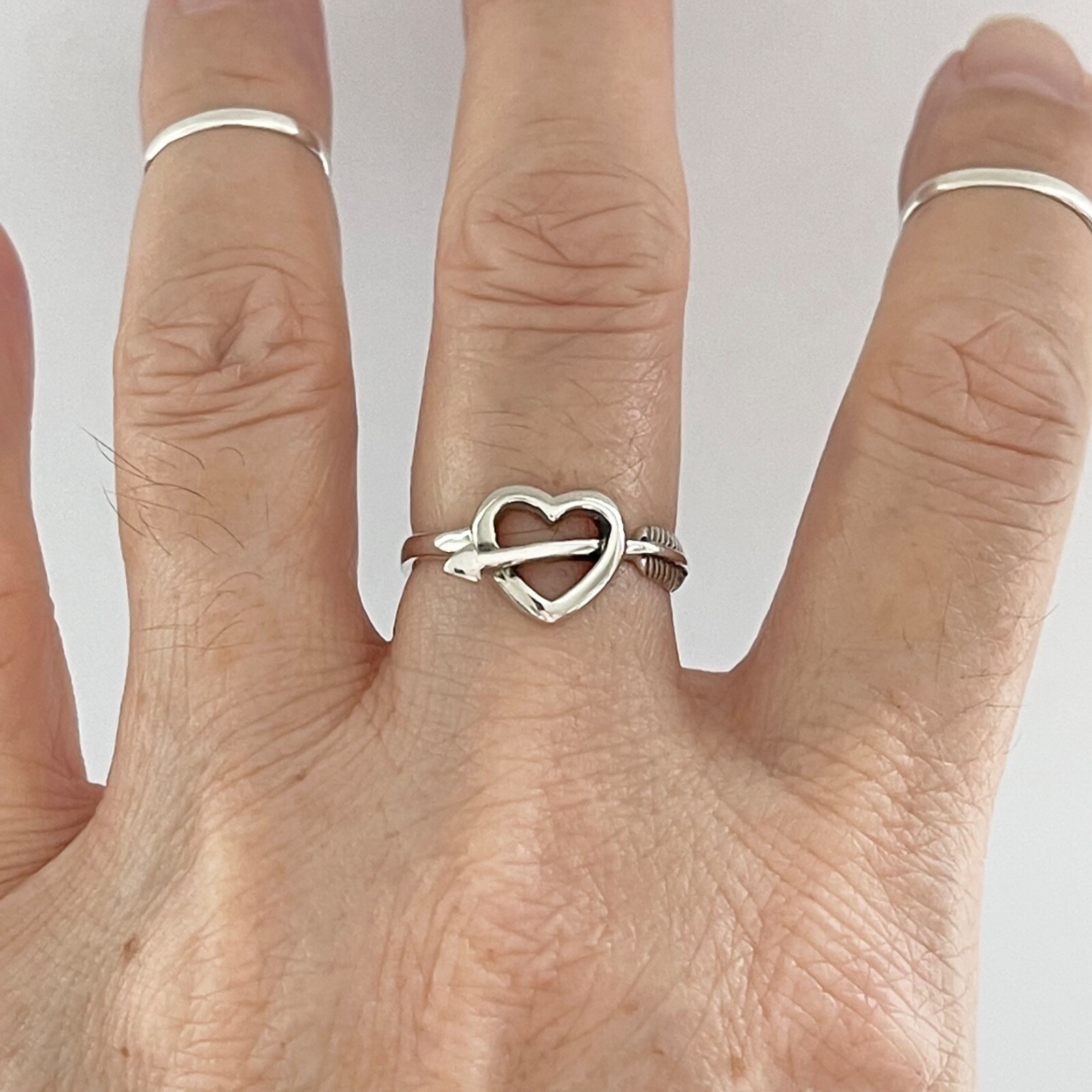Sterling Silver Heart With Arrow Ring, Silver Rings, Heart Ring, Bow Ring