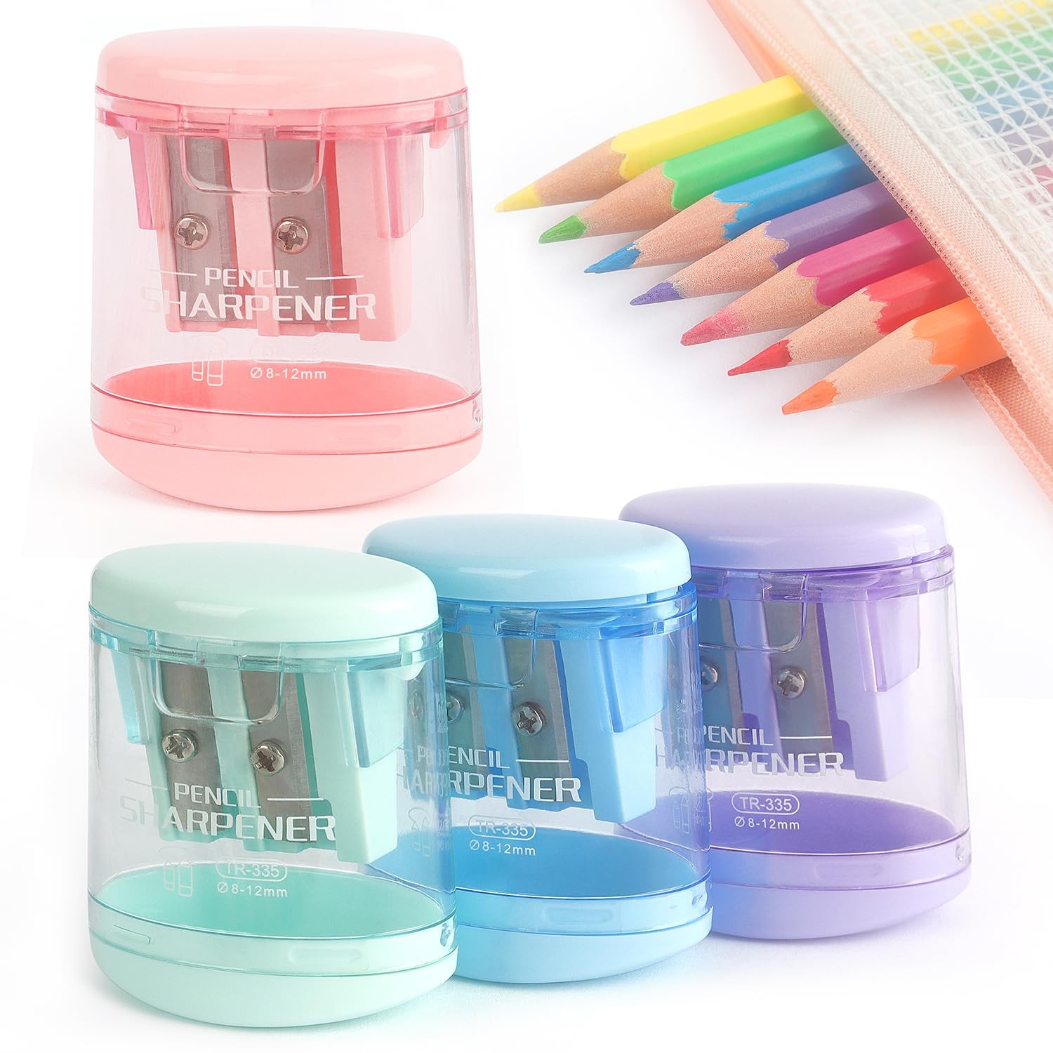 Tamaki 4 Pack Pencil Sharpeners Manual Dual Holes Compact Pastel Colors