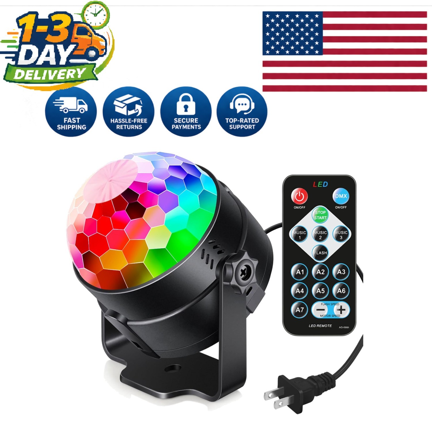 Multicolor Disco Ball Light with Remote for Birthdays, Halloween & Holidays