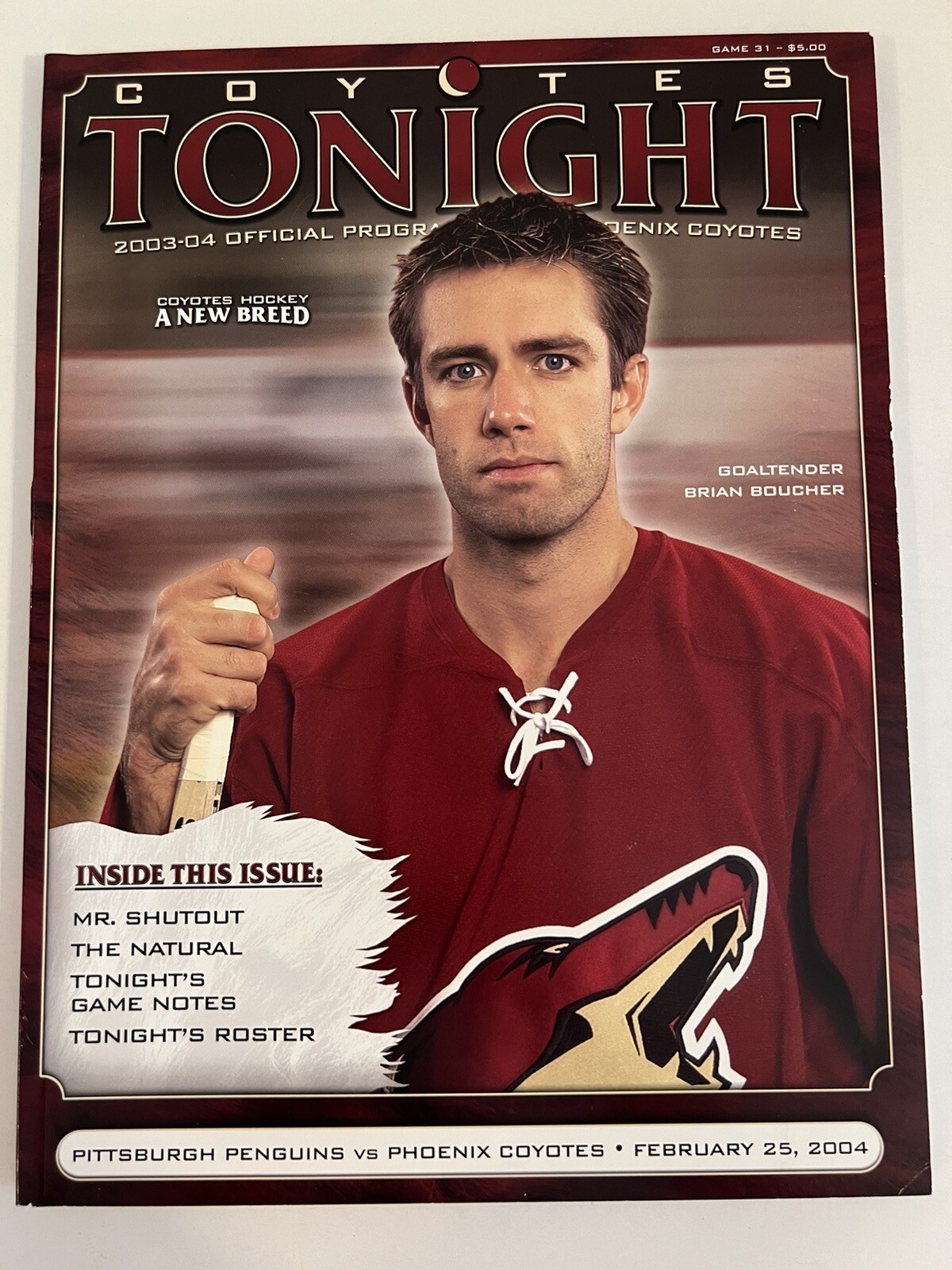 Phoenix Coyotes Hockey Program Pittsburgh Penguins Feb 2004 Brian Boucher Cover