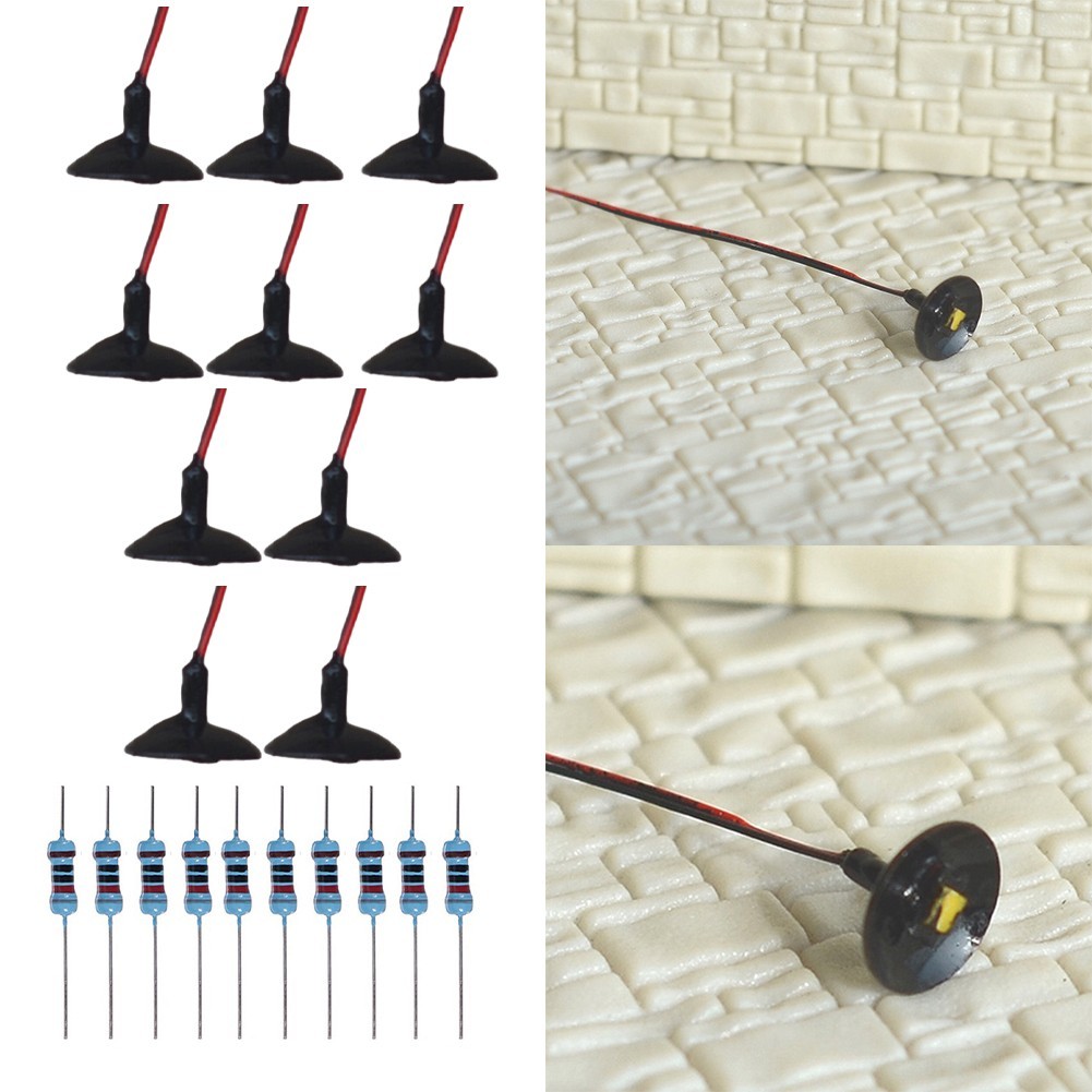 Model Train Scenery Decorations 10 Pack Black Wall Light LED Ceiling Lamps