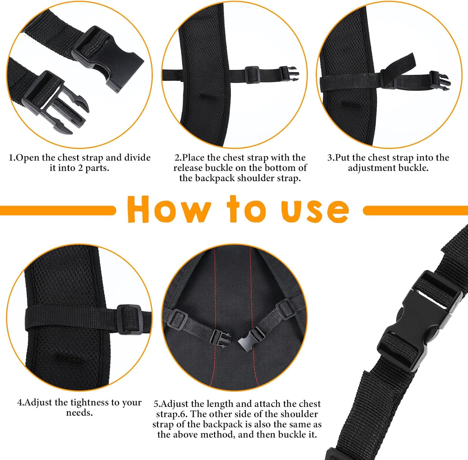 2 Pack Adjustable Backpack Chest Strap, Sternum Straps for Backpacks, Black