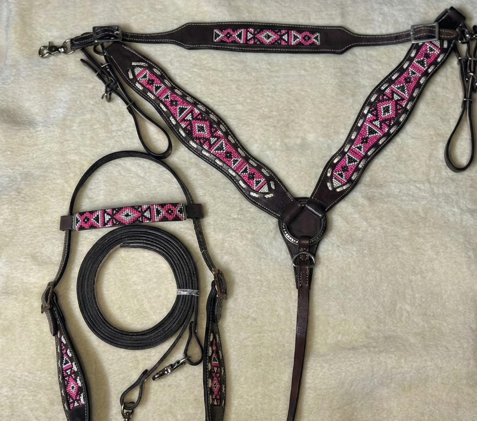 Martin Saddlery Western Premium Leather Equestrian Bead Headstall, Breast Collar