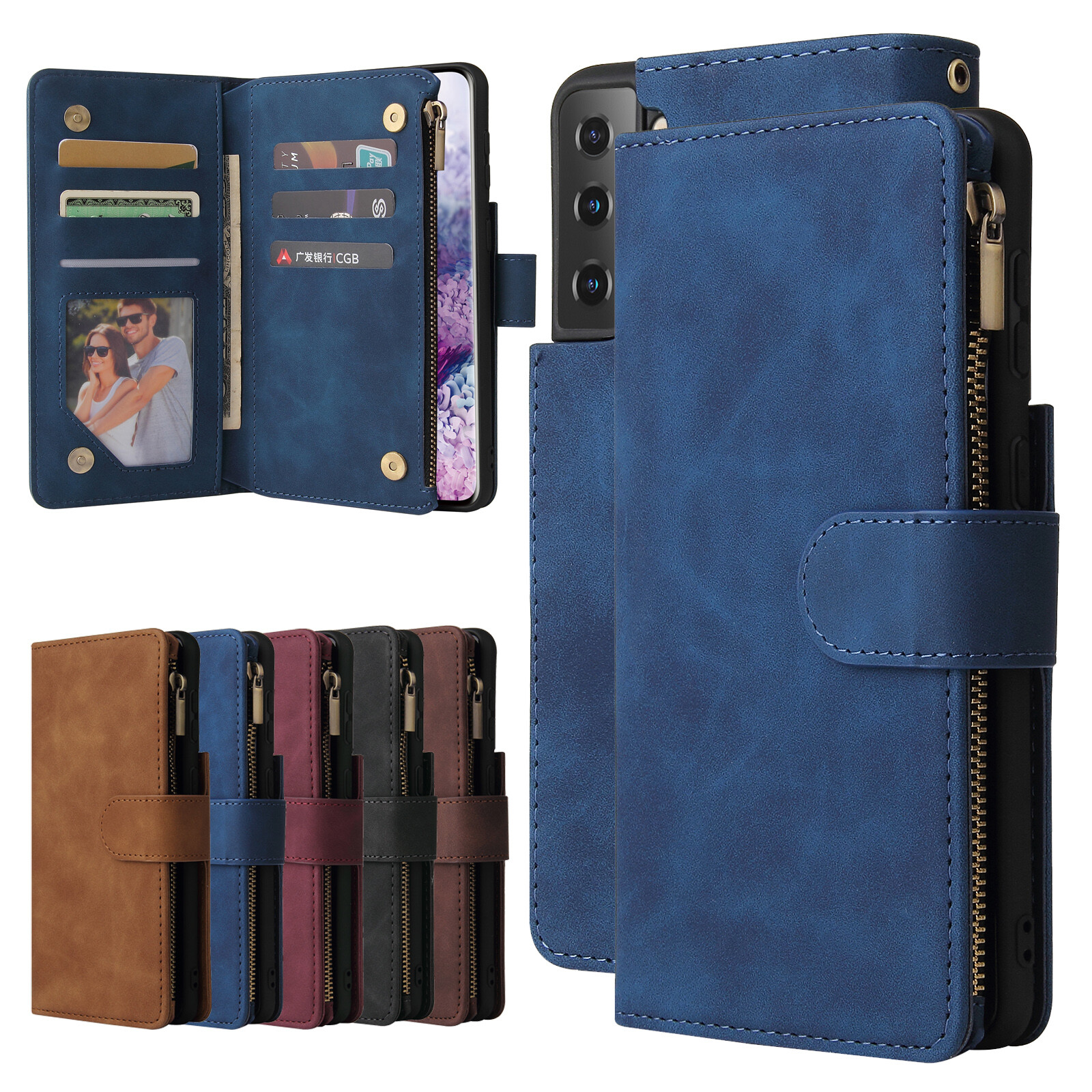 For Samsung Galaxy S26 Ultra S25 FE S24 S23 S22 Zipper Wallet Leather Flip Case