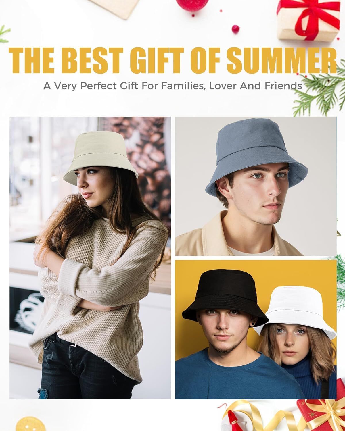 Unisex Bucket Hat for Women Men Cotton Summer Sun Beach Hat, Large, Black