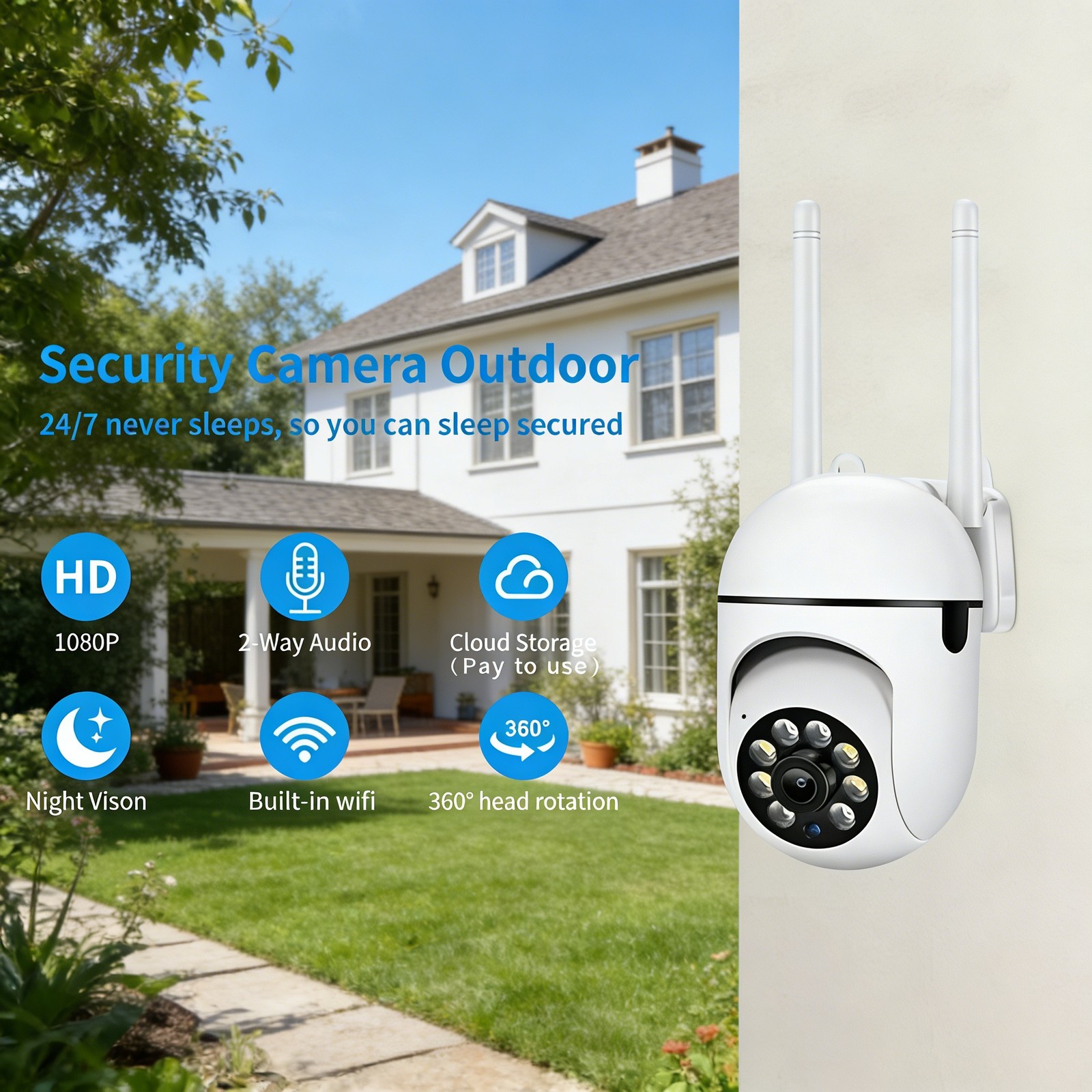 Portable WiFi Security Camera–Indoor Outdoor with Night Vision & Motion Tracking