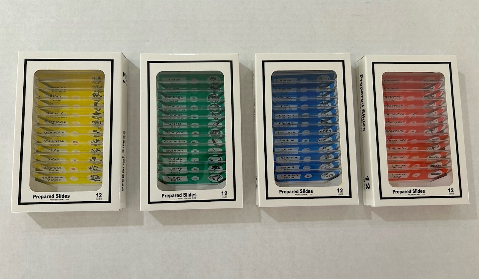 48 Pcs Prepared Microscope Slides Specimen Animals Insects Plants Flowers Sample