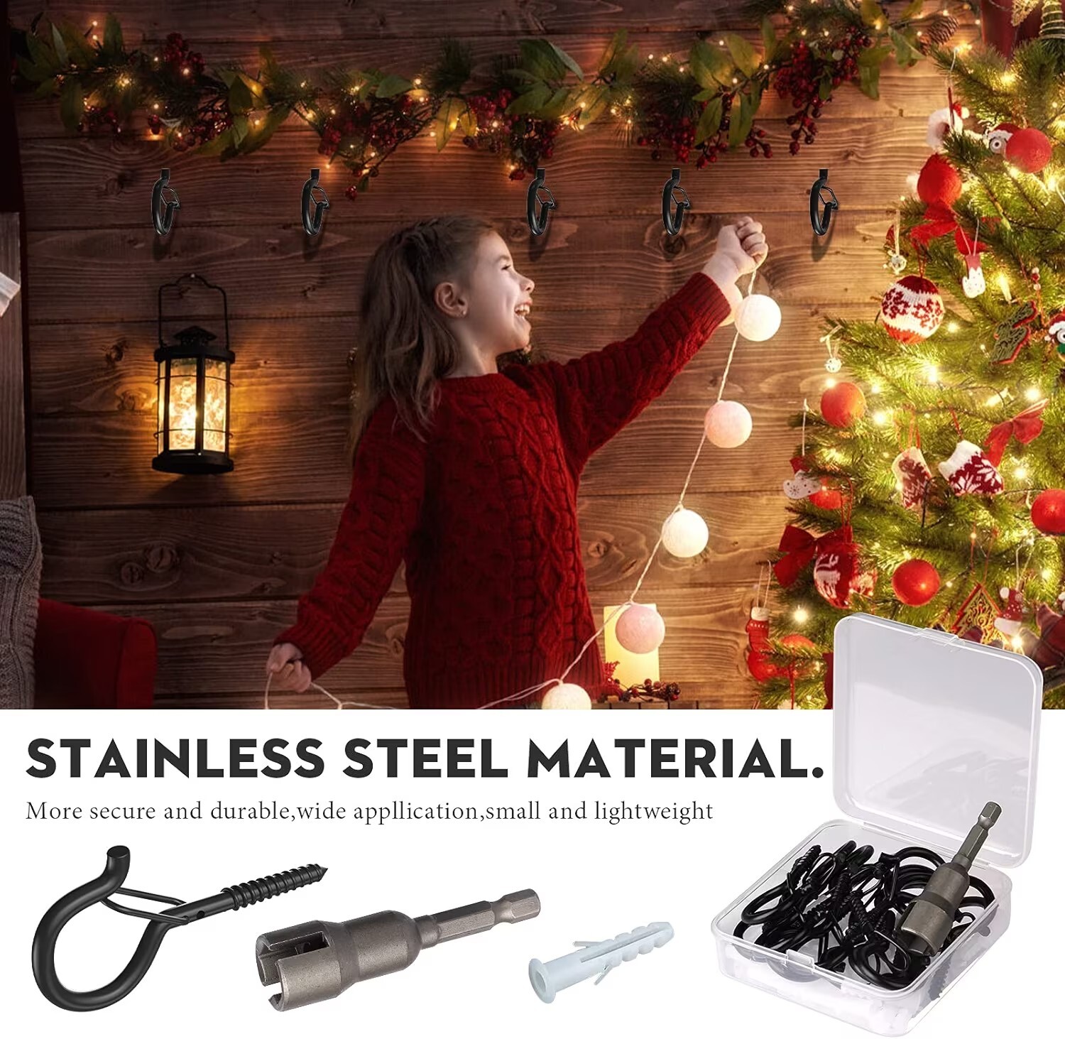 Q-Hanger Hooks for Outdoor String Lights - 50 Set - Wing Nut Drill Bit Socket