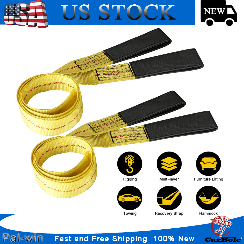 2Pack 2 "x6' Tow Strap with Reinforced Loops Vehicle Recovery Strap Yellow New