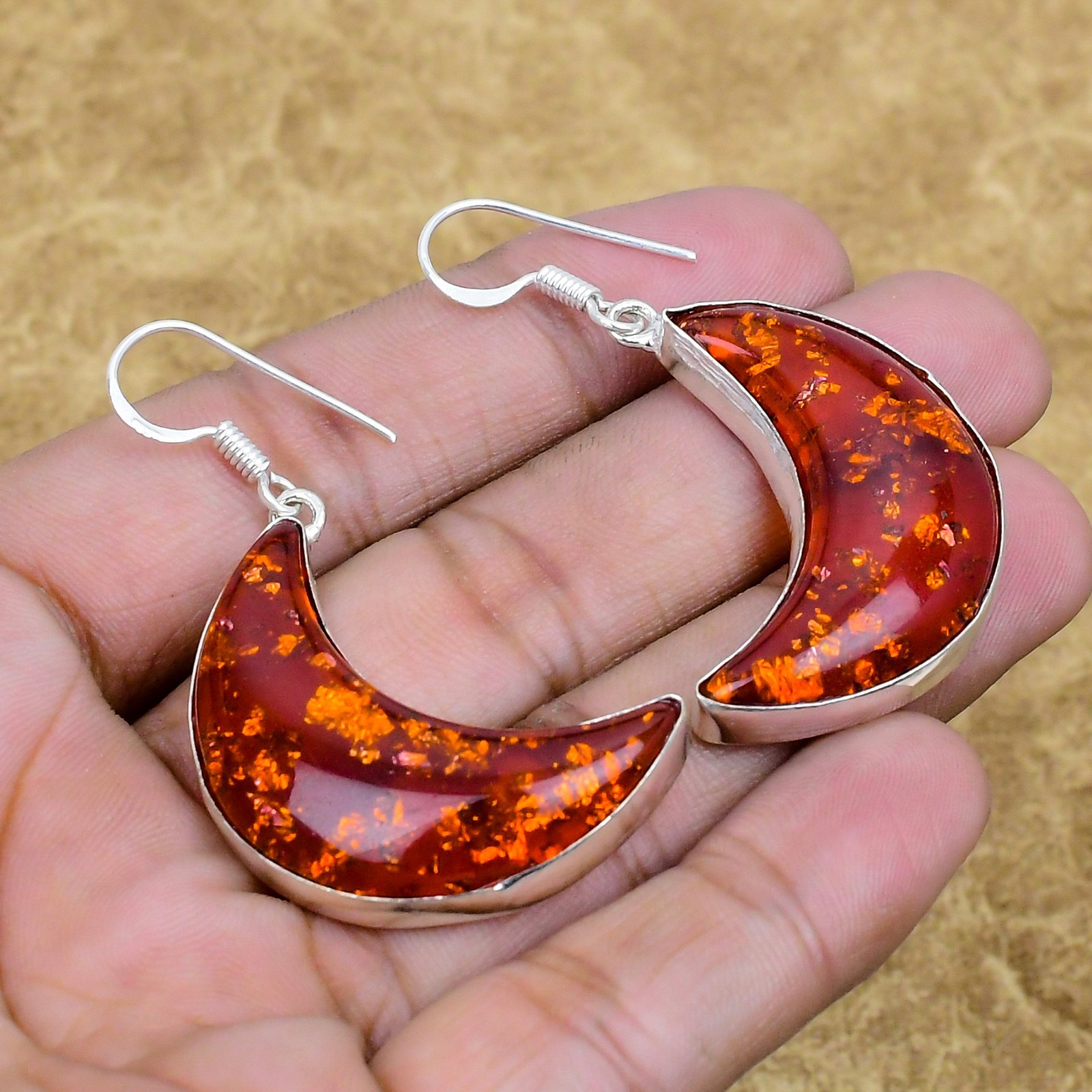 Natural Yellow Amber Gemstone Earring 925 Sterling Silver Handmade Gifts Jewelry