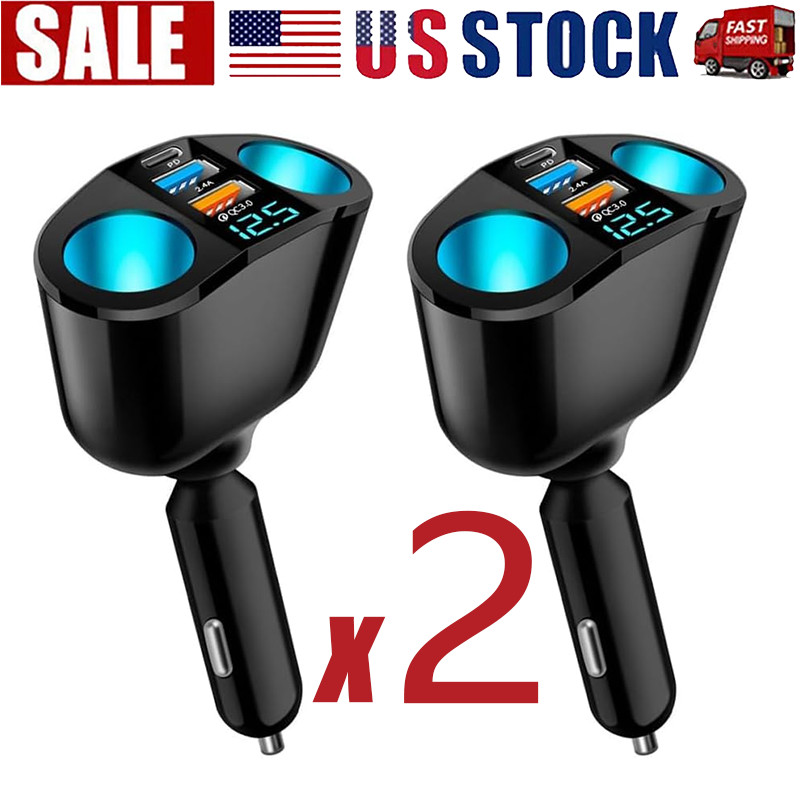 Outlet 12V Dual USB Car Cigarette Lighter Socket Splitter Power Adapter Charger