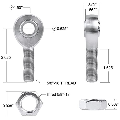 5/8” Heim Joints Rod End Kit,.625" Chromoly Heim Joints Panhard 5/8 inch 1 Pair