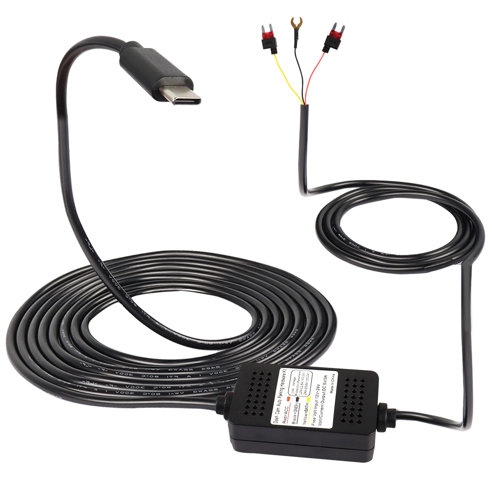 Dash Cam Acc Hardwire Kit USB C Hardwire Dashcam Kit Step-Down Cable 12V-24V ...