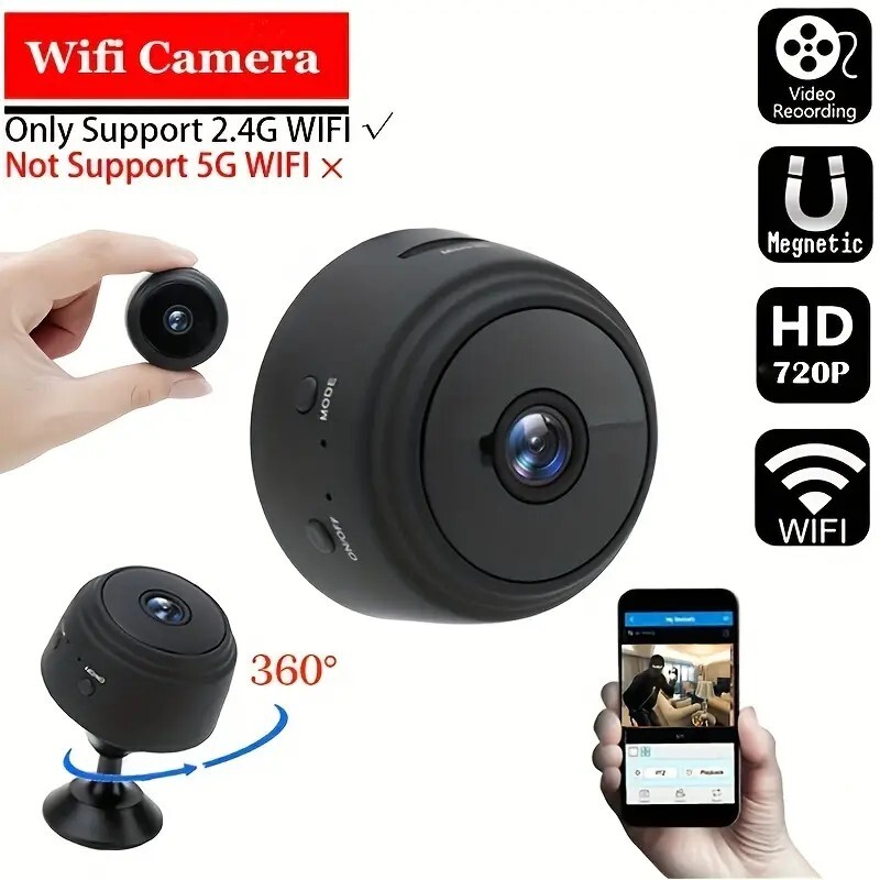 Mini Camera 2.4G Wifi,720P HD Night Vision Security Wireless,64GSD Included