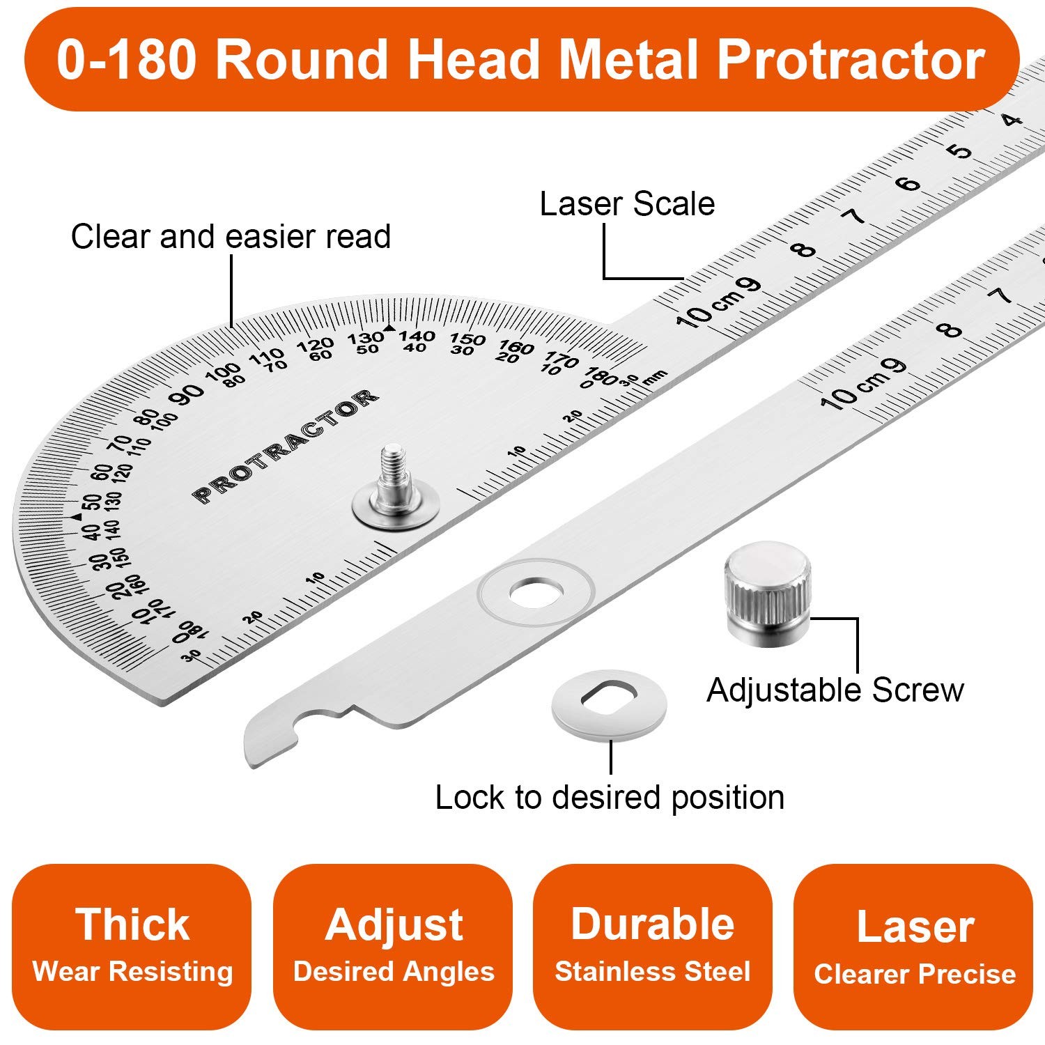 Angle Protractor Finder Ruler Two Arm 10 cm/ 3.94 Inch, Silver