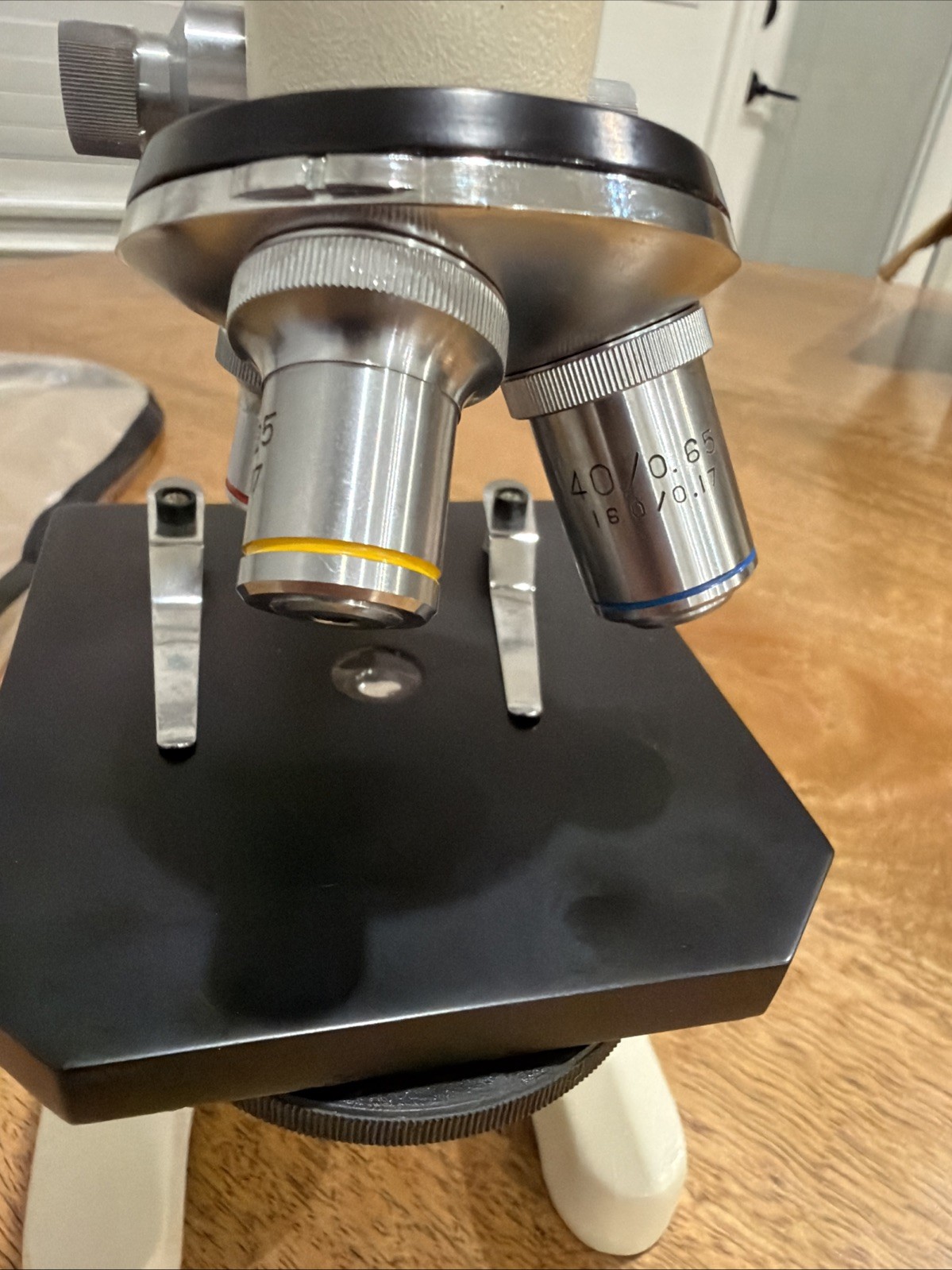 Vintage Carlsan Monocular Microscope with 3 Objectives And Micro slides