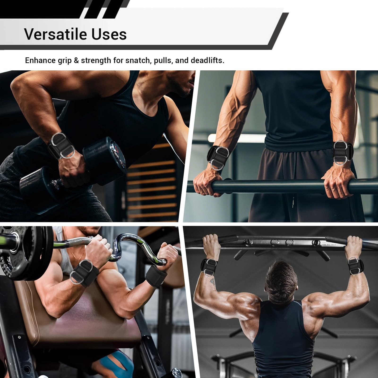 Weight Lifting Straps With Cuffed D Ring, Wrist Support, Heavy Duty Thick Com...
