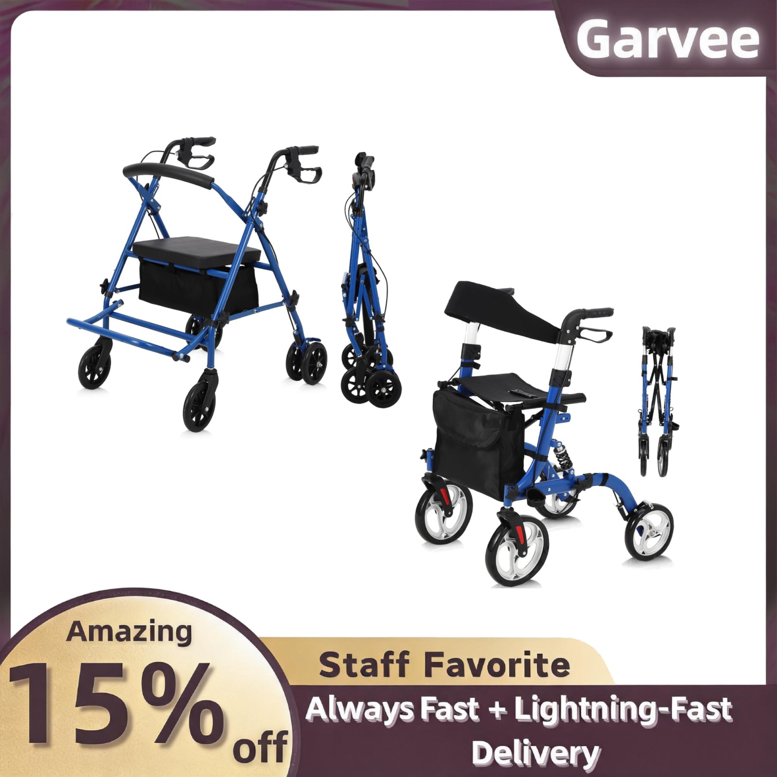 Super Lightweight Aluminum Rollator Walker for Seniors Foldable with Seat Shock