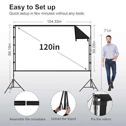 120" Projector Screen with Tripod Stand, Black Backing, 16:9, 160° View