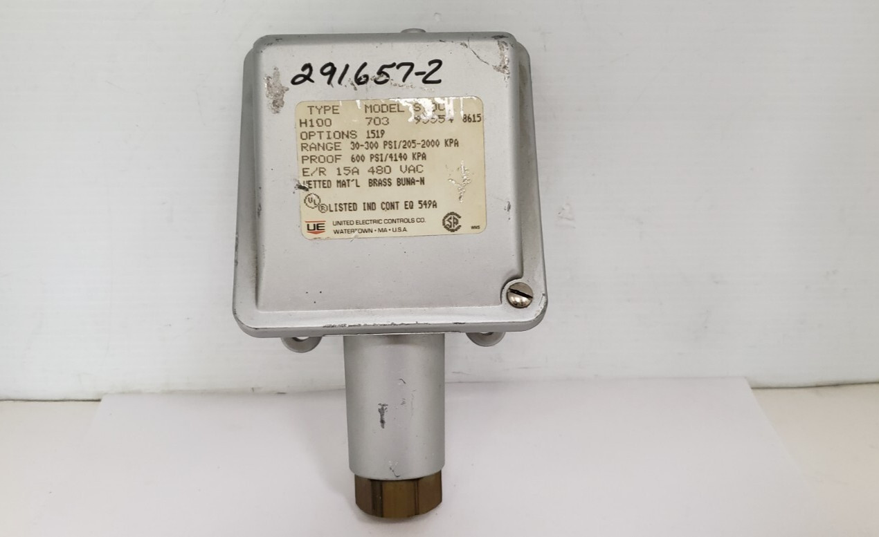 UNITED ELECTRIC CONTROLS 703 PRESSURE SWITCH, TYPE H100, 30-300 PSI, NNB