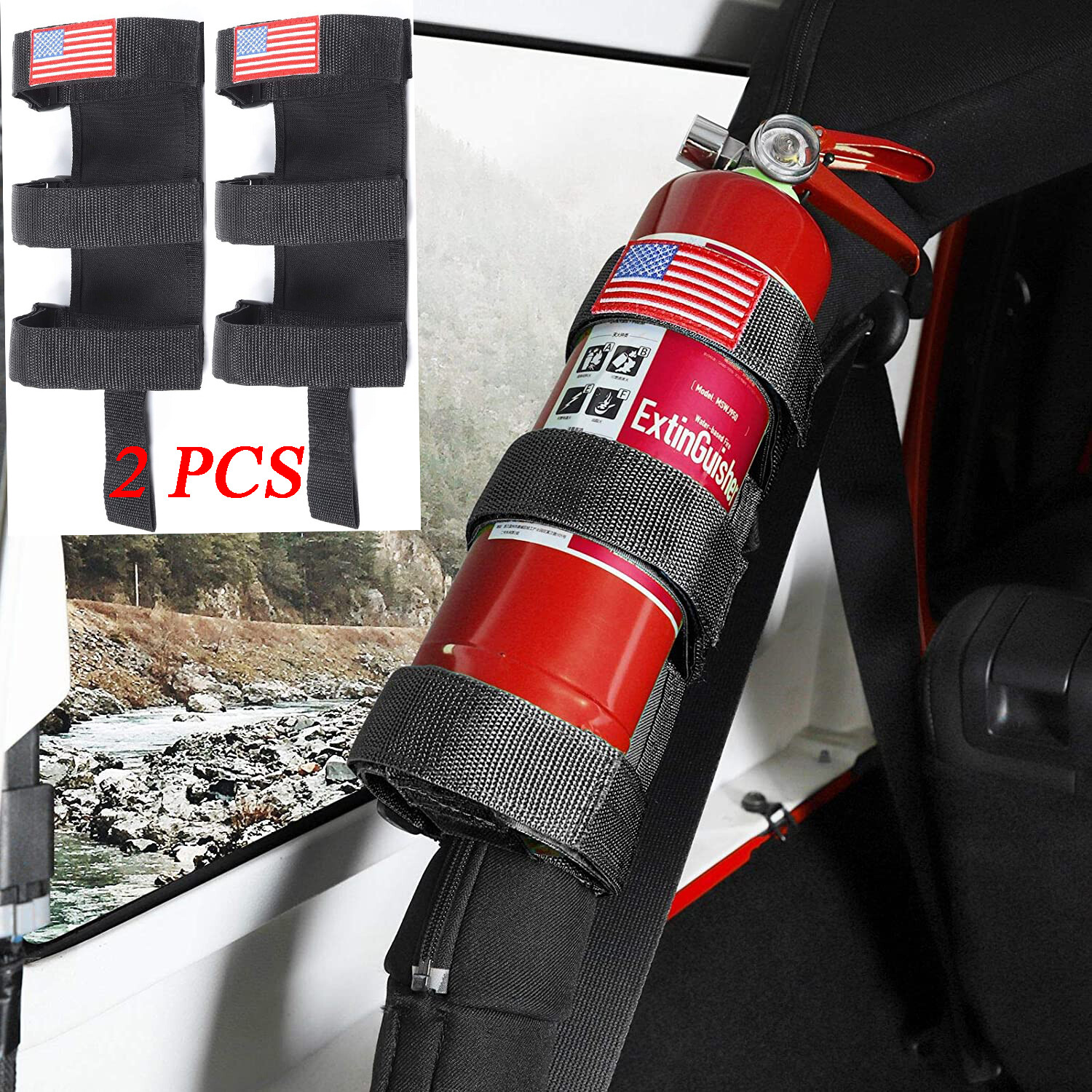 2PCS Roll Bar Fire Extinguisher Holder 2.5-3LB Bracket Mount for Jeep Wrangler