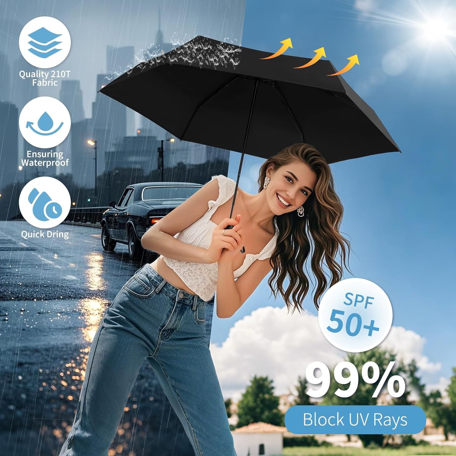 Yoobure Small Mini Umbrella with Case Light Compact Design Perfect for Black