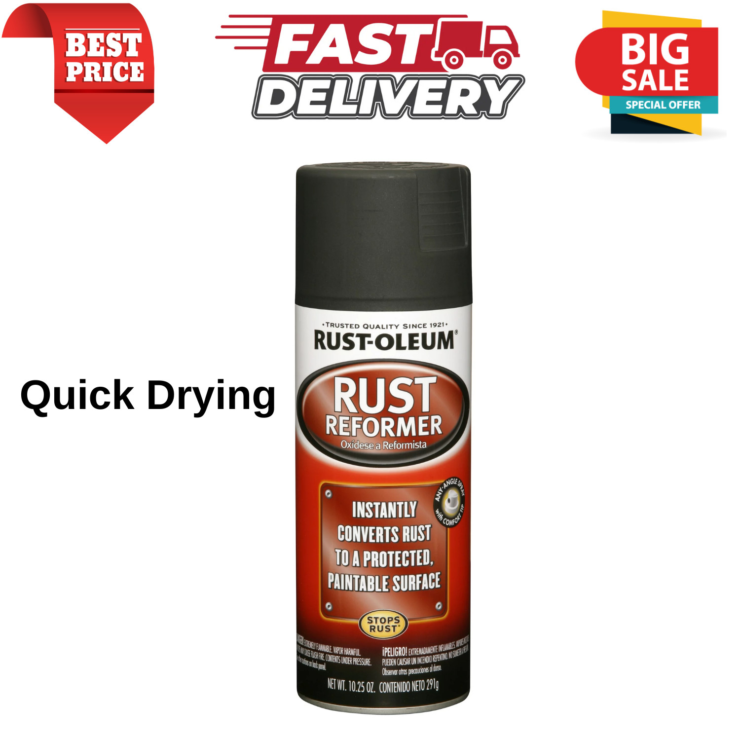 Automotive Flat Black Finish Rust Converter Rust Reformer Spray Coat, 10.25 oz