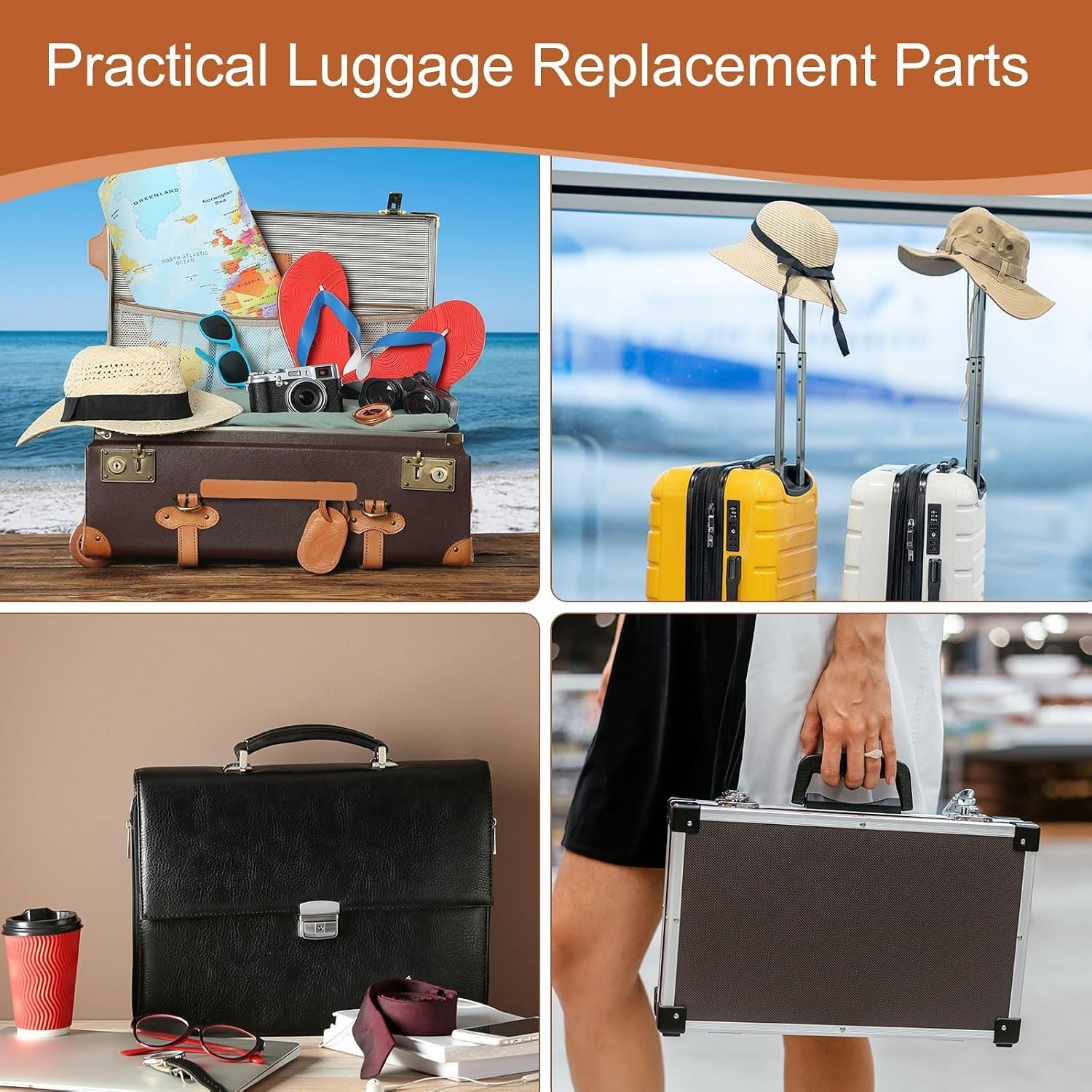 2 Pcs Luggage Handle Replacement 8.5 Inch Plastic Strap Black