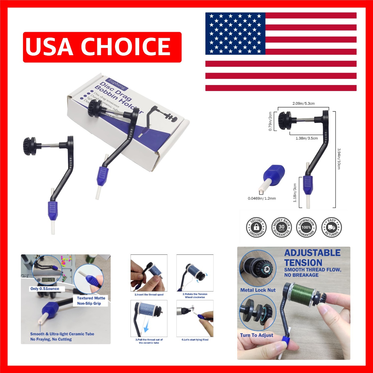 Lightweight Fly Tying Bobbin Holder - 2PCS with Adjustable Tension Functionality