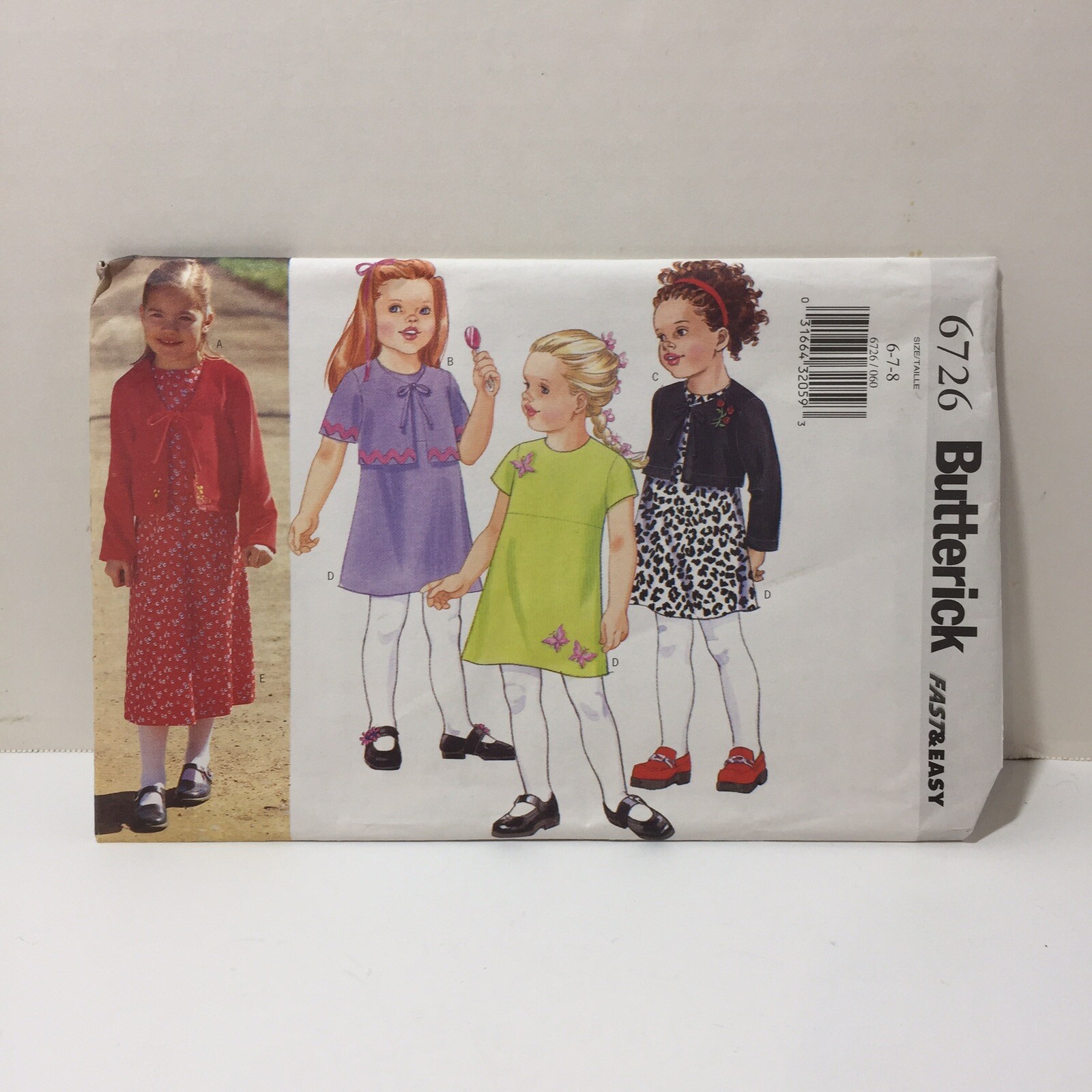 Butterick 6726 Size 6 7 8 Girls' Cardigan Dress