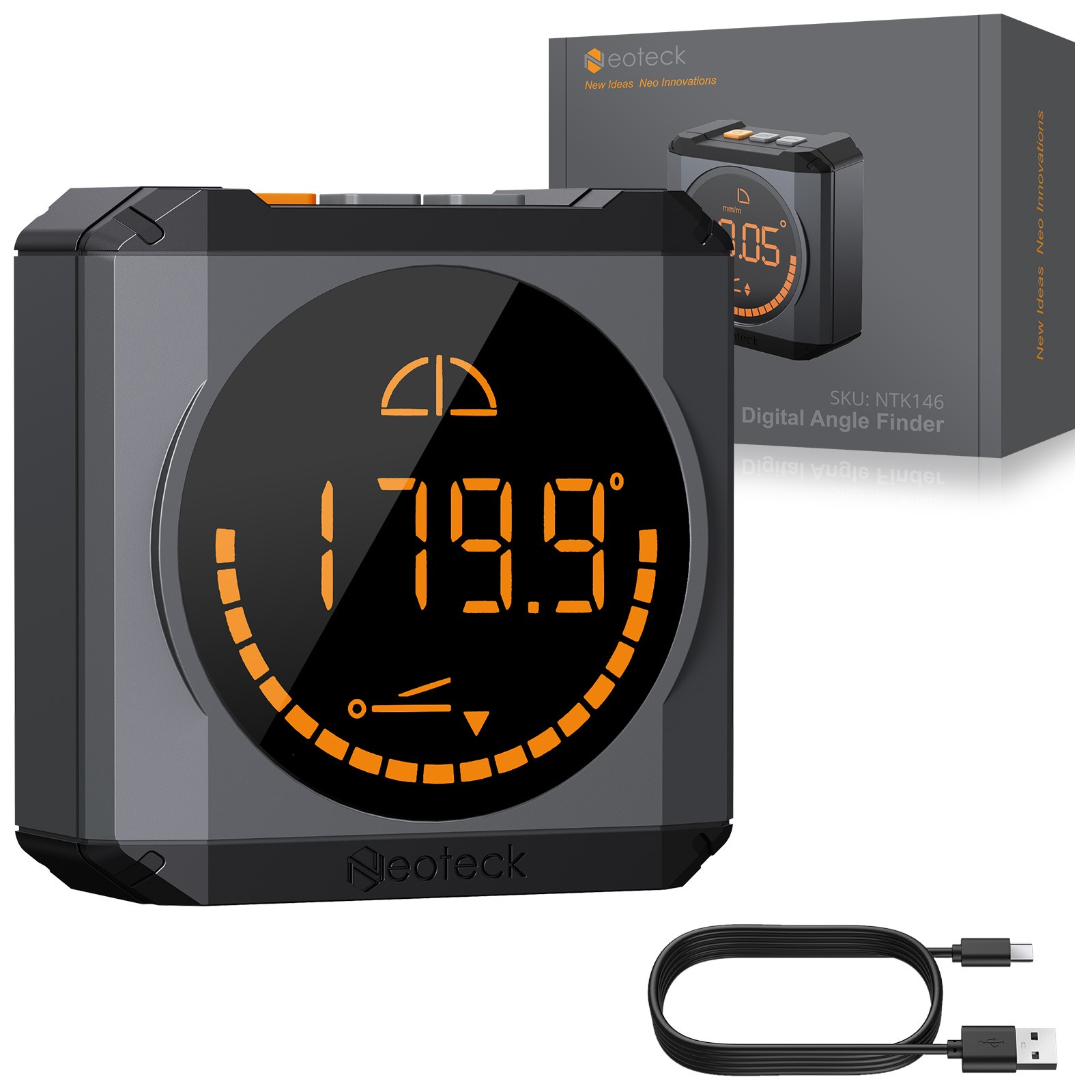 Neoteck Digital Angle Finder LED Level Box Protractor Magnetic Base Woodworking