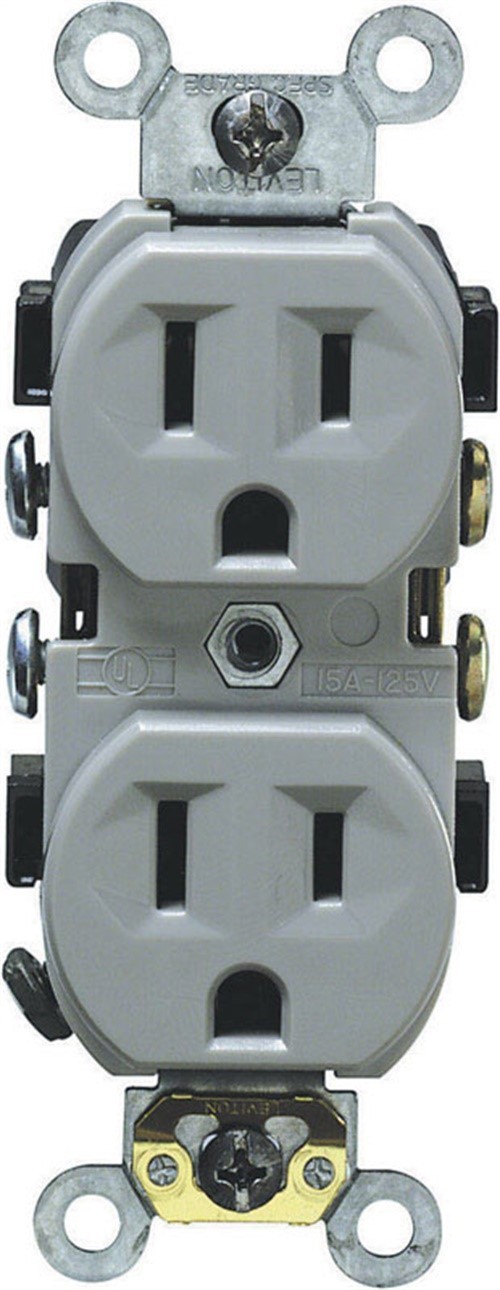 Leviton 0CR15-0GS Indoor Gray 15A 125V 2-Pole 3-Wire Side Wiring Duplex Outlet