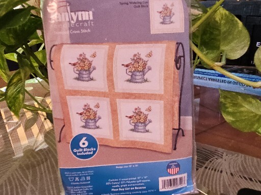 Janlynn Stamped Cross Stitch Quilt Blocks 15"X15" 6/Pkg-Spring Watering Can